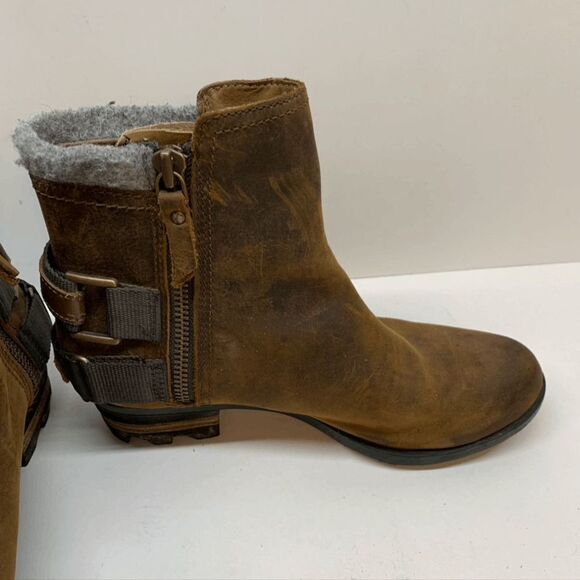 Sorel Womens Brown Leather Grey Wool Ankle Booties US 6.5 - Picture 7 of 7